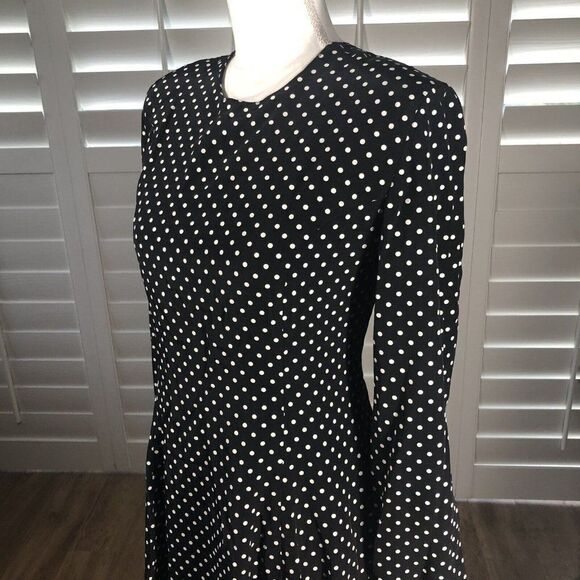 Vtg 80s D Frank Polka Dot Dress 12 NEW A Line Black Tiered Skirt Cute Flirty Fun - Picture 9 of 12